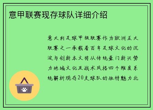 意甲联赛现存球队详细介绍