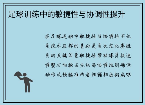 足球训练中的敏捷性与协调性提升